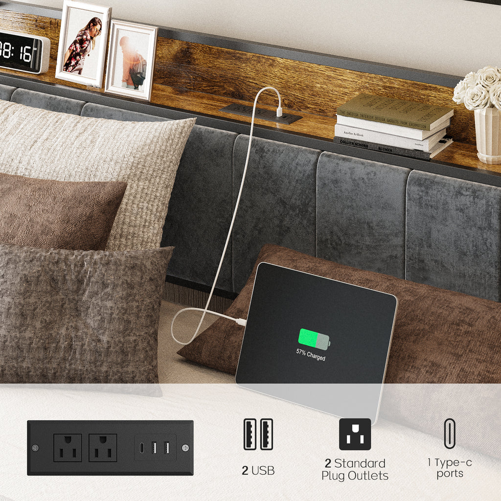 Bexfil Full Size Platform Bed Frame with Storage Headboard, LED Bed Frame with Charging Station, Heavy Duty Metal, Noise-Free, No Box Spring Needed, Easy Assembly