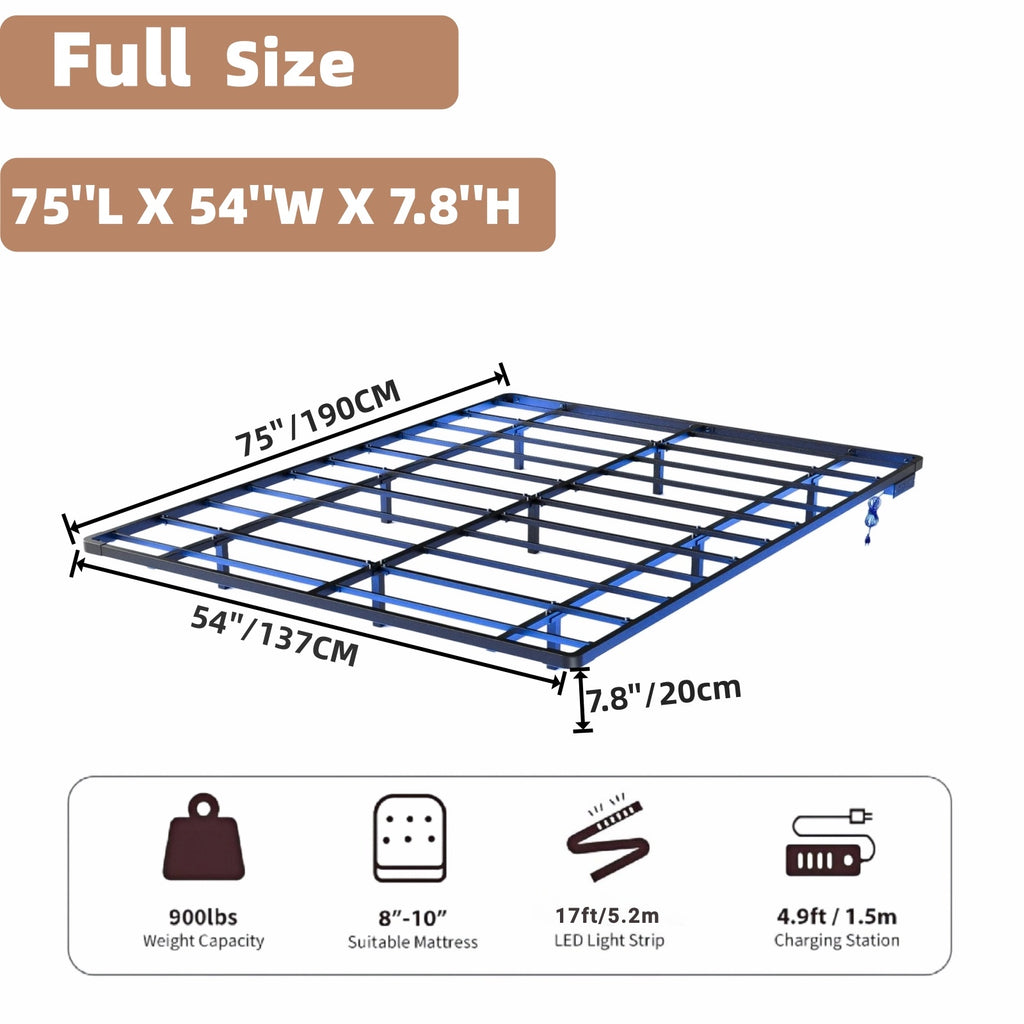 Kbun Full Size Floating Bed Frames with LED Lights and Charging Station, Black, Platform Bed Frame No Box Spring Needed, Noise-Free, Easy Assembly