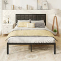 Dayago Queen Size Bed Frame with Upholstered Headboard, LED Light and USB Socket, No Box Spring Required