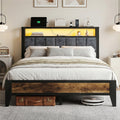 Bexfil Full Size Bed Frame with Charging Station Storage Headboard, Industrial Platform Bed Great Support and Long-Term durability, Weight Capacity of 1600 lbs