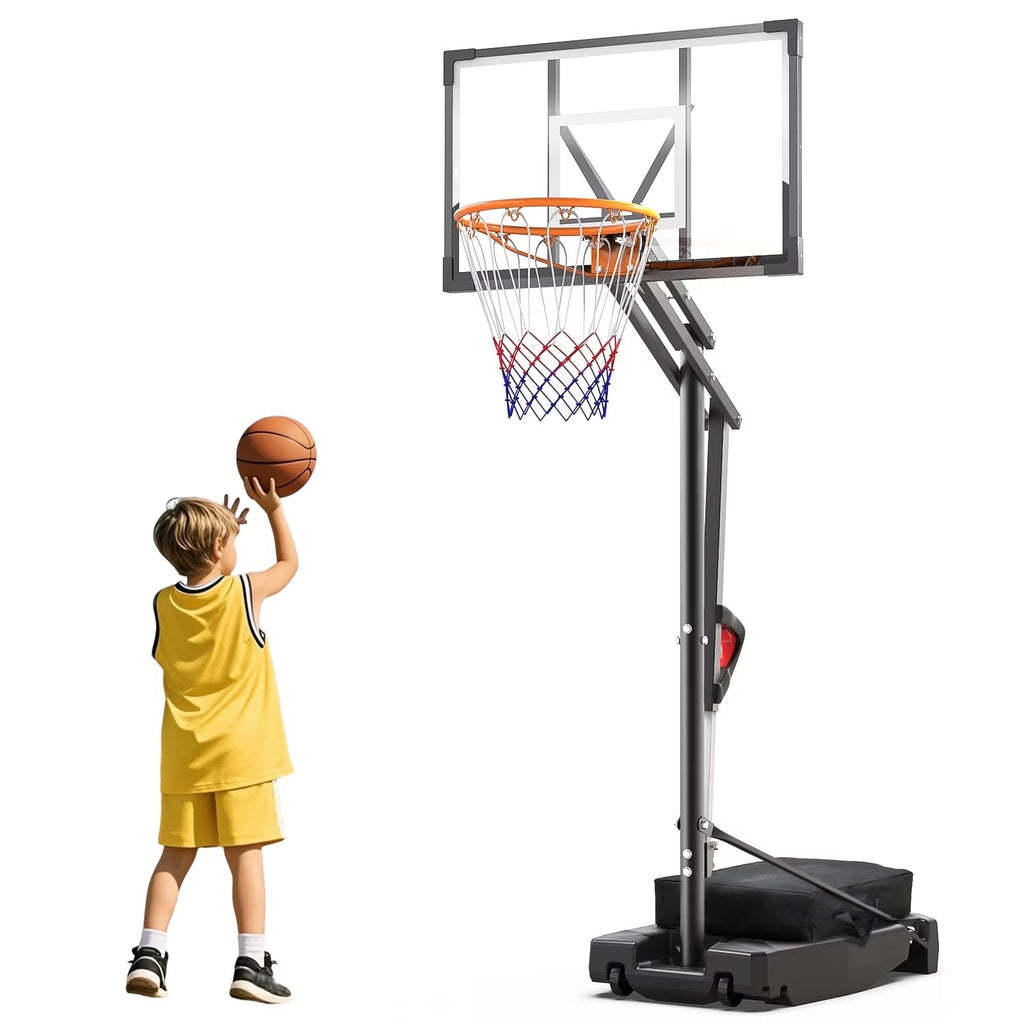 FirstAsk Adjustable Portable Basketball Hoop 3.9-8.5 ft HDPE Backboard for Kids, Outdoor and Indoor Courts