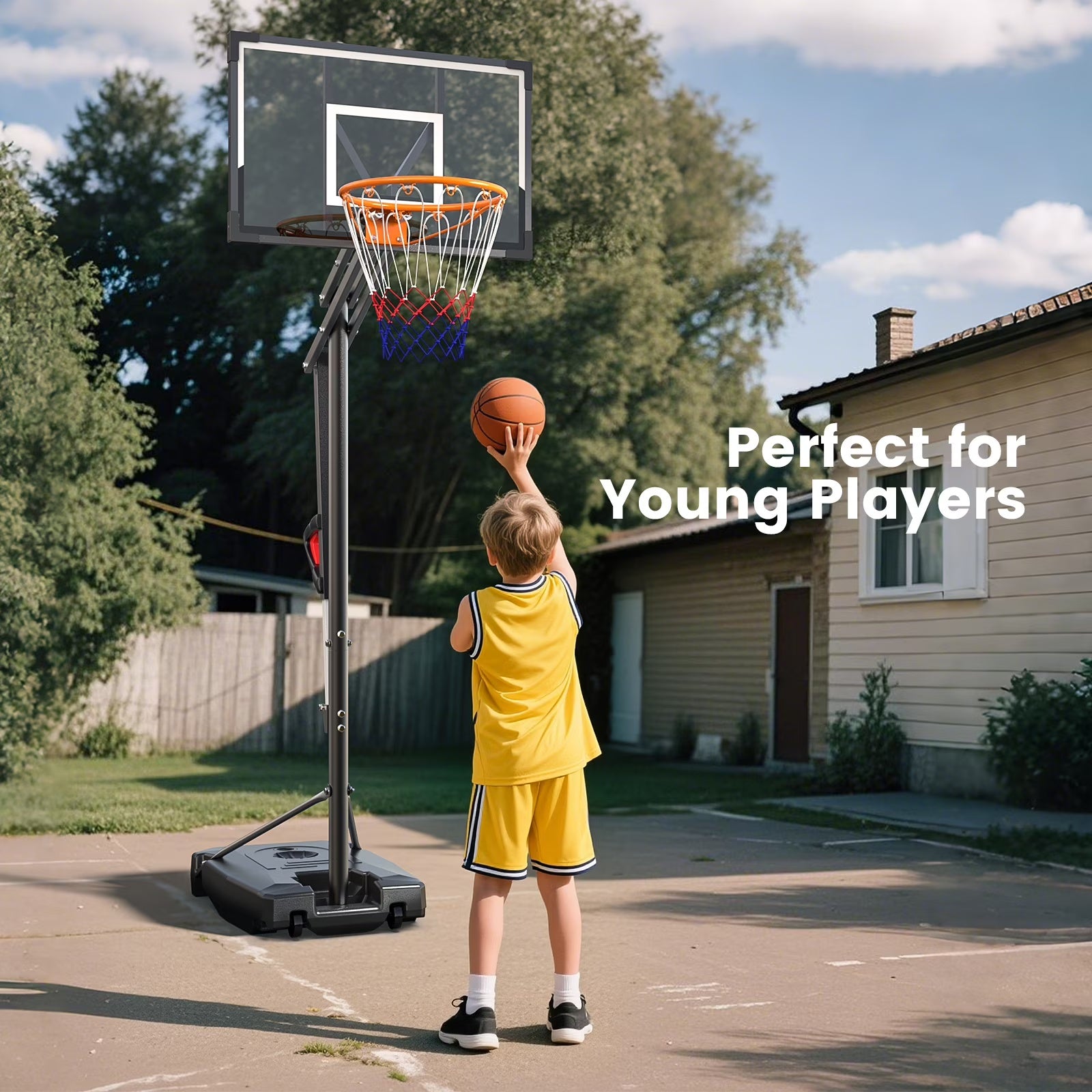 FirstAsk Adjustable Portable Basketball Hoop 3.9-8.5 ft HDPE Backboard for Kids, Outdoor and Indoor Courts