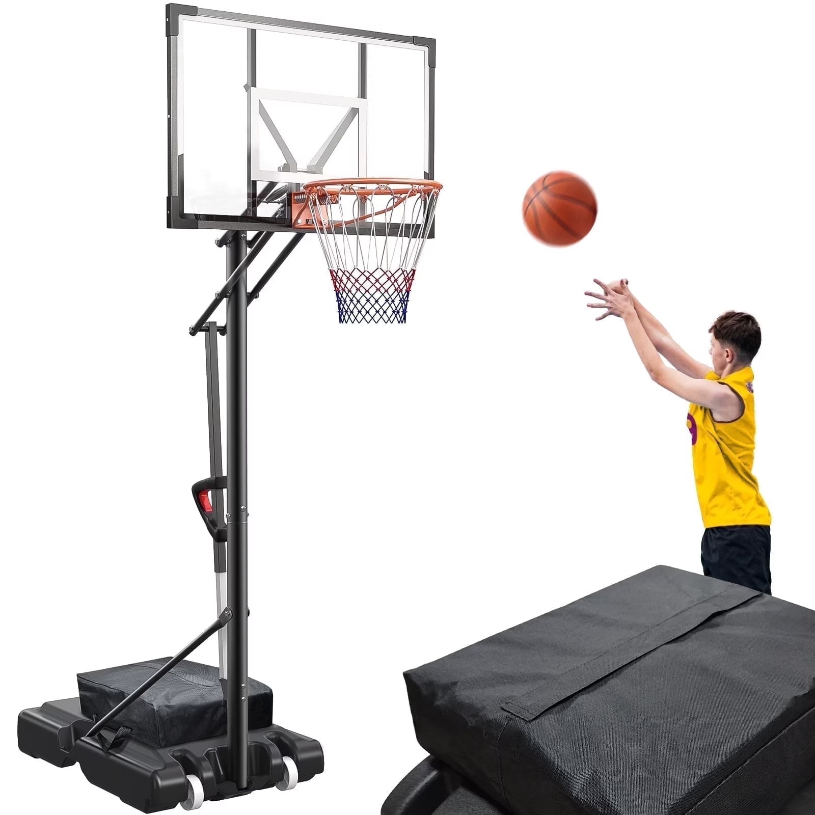 FirstAsk 44" Portable Basketball Hoop and Stand, Adjustable Height 4.9-10 ft, Basketball Goal System with PC Backboard Material for Kids, Teens and Adults