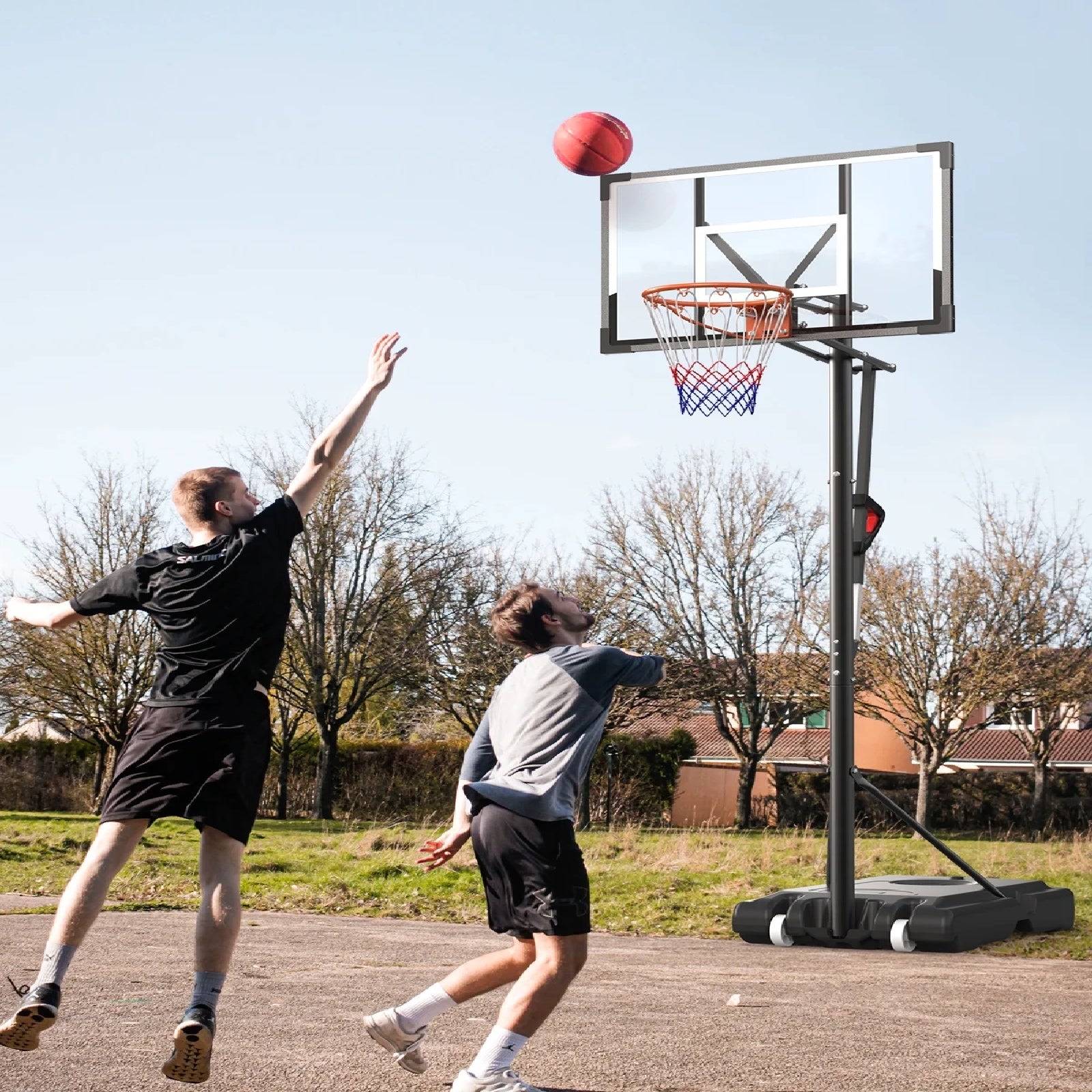 FirstAsk 44" Portable Basketball Hoop and Stand, Adjustable Height 4.9-10 ft, Basketball Goal System with PC Backboard Material for Kids, Teens and Adults