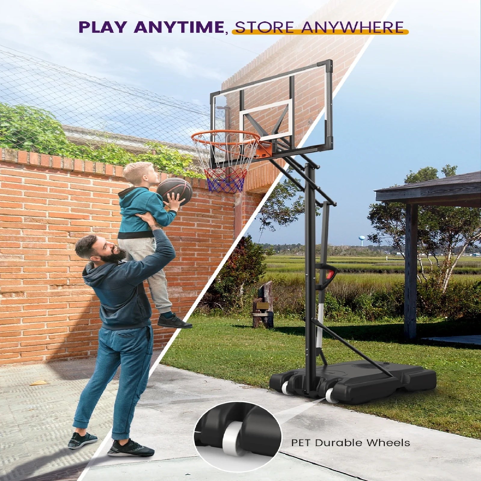 FirstAsk 44" Portable Basketball Hoop and Stand, Adjustable Height 4.9-10 ft, Basketball Goal System with PC Backboard Material for Kids, Teens and Adults
