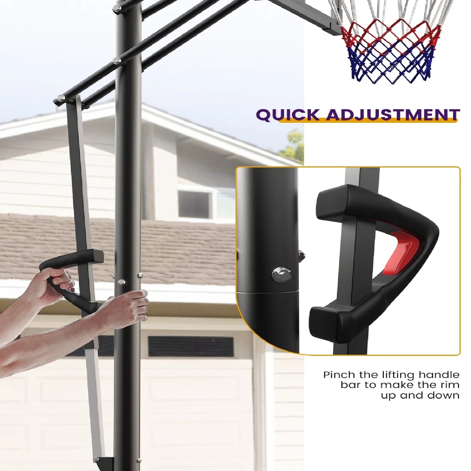 FirstAsk 44" Portable Basketball Hoop and Stand, Adjustable Height 4.9-10 ft, Basketball Goal System with PC Backboard Material for Kids, Teens and Adults
