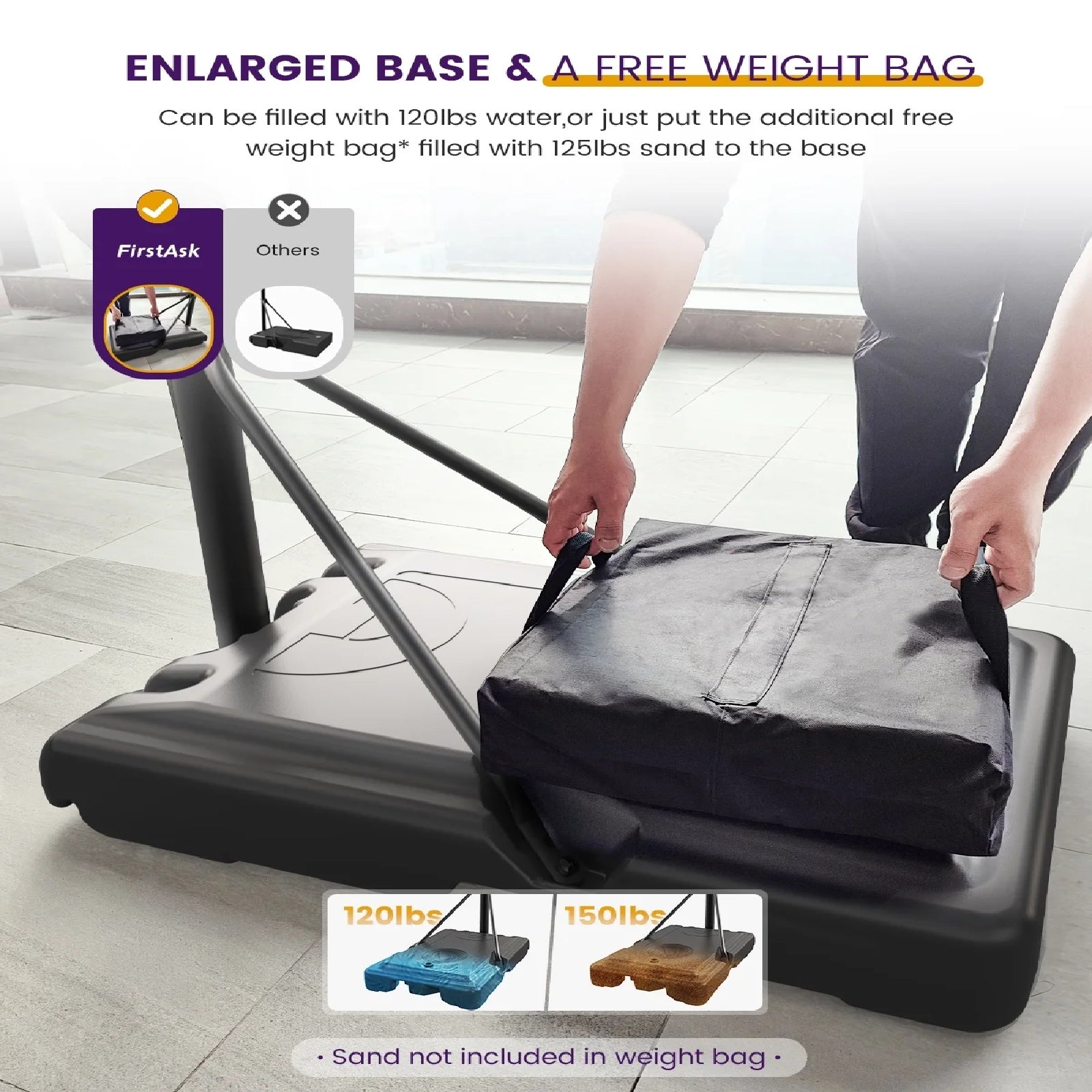 FirstAsk 44" Portable Basketball Hoop and Stand, Adjustable Height 4.9-10 ft, Basketball Goal System with PC Backboard Material for Kids, Teens and Adults
