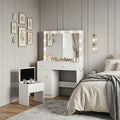 Bexfil Make up Vanity Desk with Mirror and Power Outlet, White Vanity Set with 3 Color Light Options Adjustable Brightness,Vanity Desk with 2 Drawers, 1 Storage Cabinets
