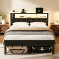 Bexfil Full Size Bed Frame with LED Lights, Charging Station and Shelf Upholstered Headboard, Heavy Duty Metal Platform Bed, Noise Free, No Box Spring Needed, Black