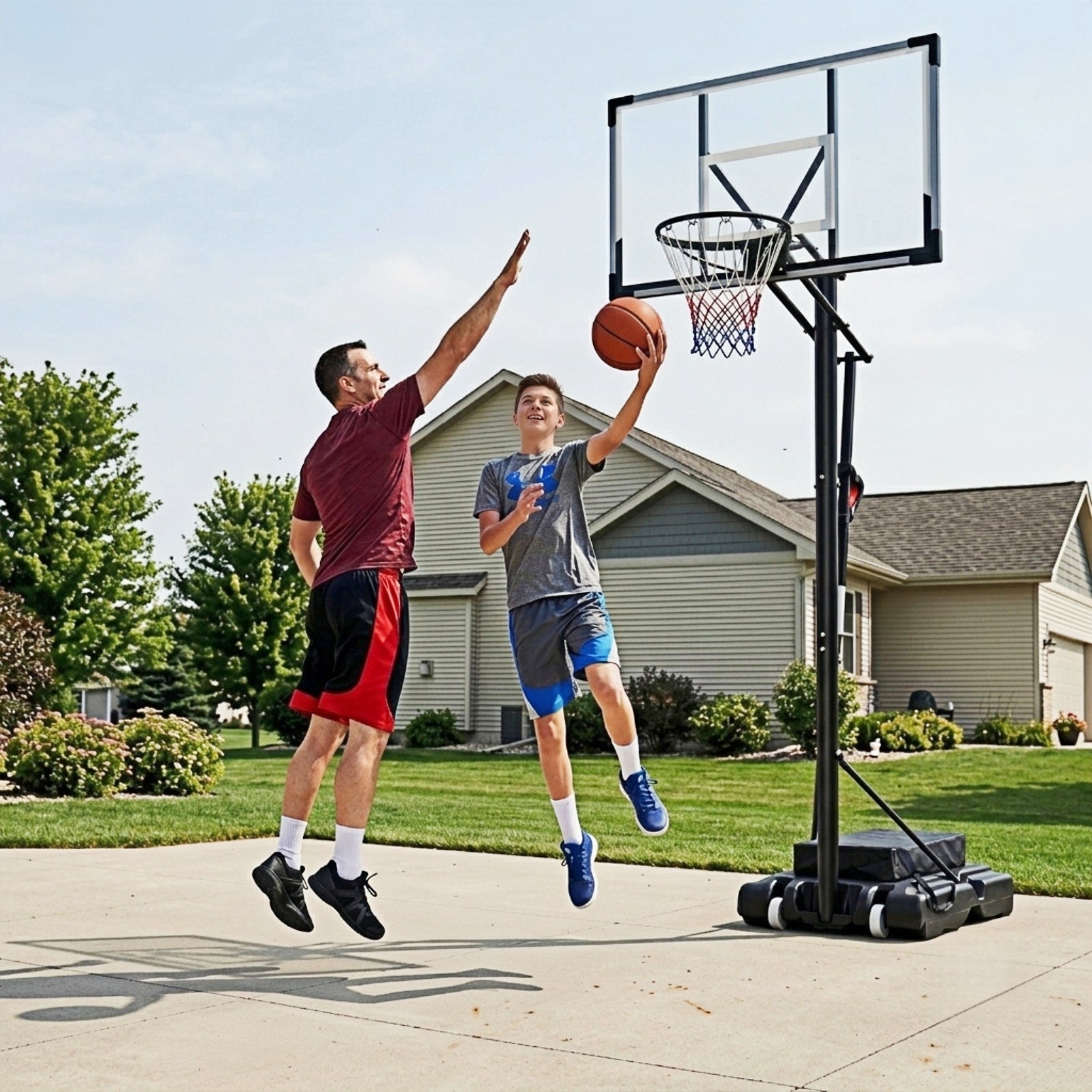Bexfil 44'' Portable Adjustable Basketball Goal Hoop Stand System, 5.3-10 FT Adjustable with Weight Bag Wheels Outdoor