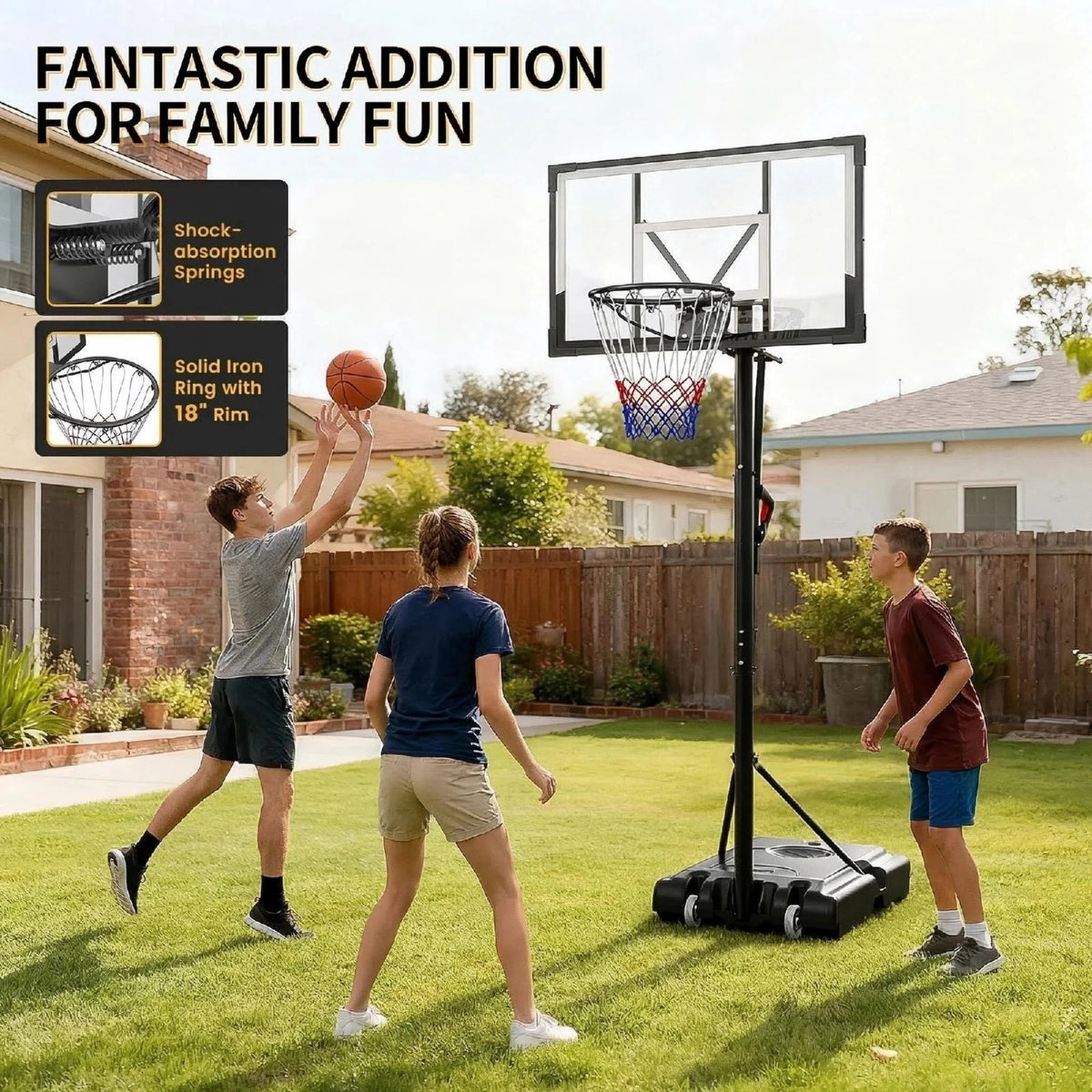 FirstAsk 44" Portable Basketball Hoop with Shatter-Proof Polycarbonate Backboard, 5.25-10ft Height Adjustable Basketball Goal, Indoor/Outdoor Use