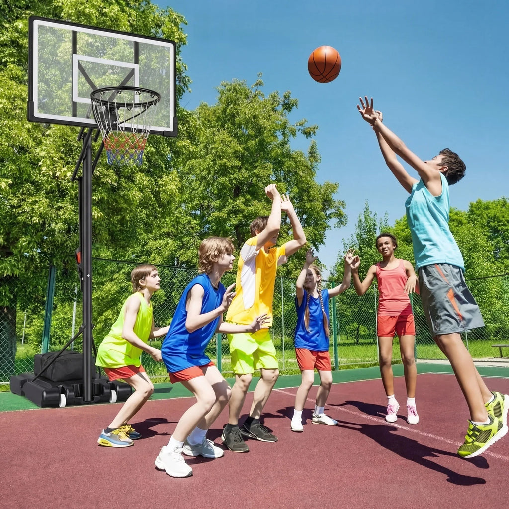 FirstAsk 44" Portable Basketball Hoop with Shatter-Proof Polycarbonate Backboard, 5.25-10ft Height Adjustable Basketball Goal, Indoor/Outdoor Use
