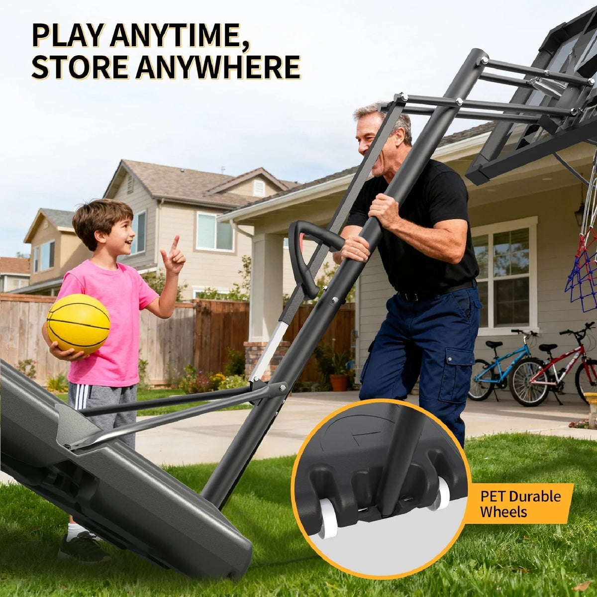 FirstAsk 44" Portable Basketball Hoop with Shatter-Proof Polycarbonate Backboard, 5.25-10ft Height Adjustable Basketball Goal, Indoor/Outdoor Use