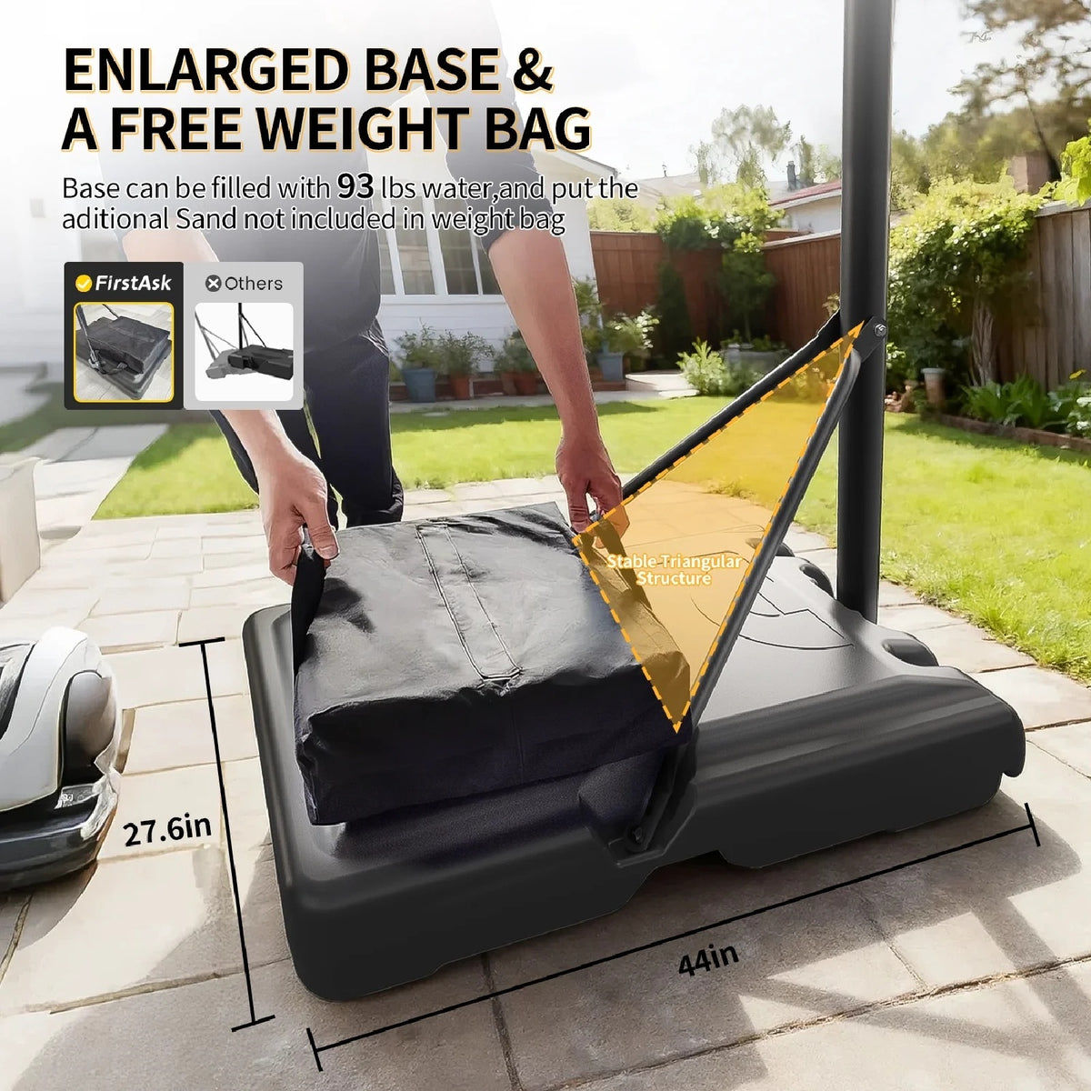 FirstAsk 44" Portable Basketball Hoop with Shatter-Proof Polycarbonate Backboard, 5.25-10ft Height Adjustable Basketball Goal, Indoor/Outdoor Use