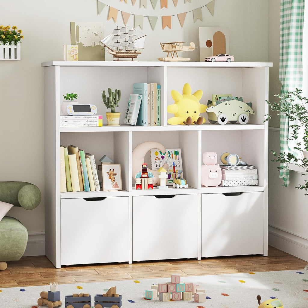 Bexfil Kids Bookshelf and Toy Storage, Kids Toy Storage Organizer, Toy Storage Cabinet with Toy Shelf, Toddler Bookshelf Toy Organizer and Storage Bins