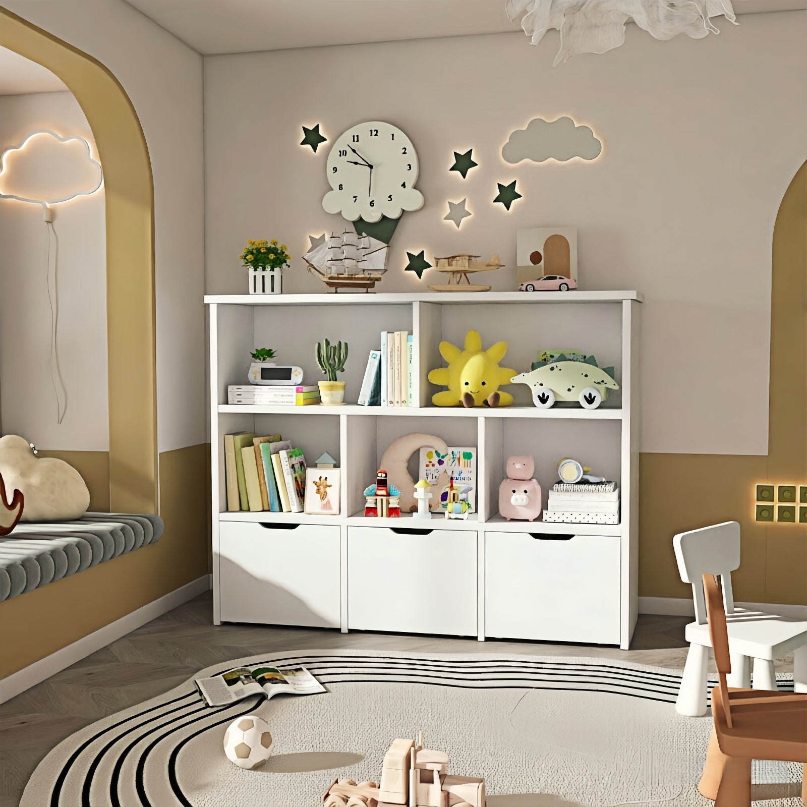 Bexfil Kids Bookshelf and Toy Storage, Kids Toy Storage Organizer, Toy Storage Cabinet with Toy Shelf, Toddler Bookshelf Toy Organizer and Storage Bins