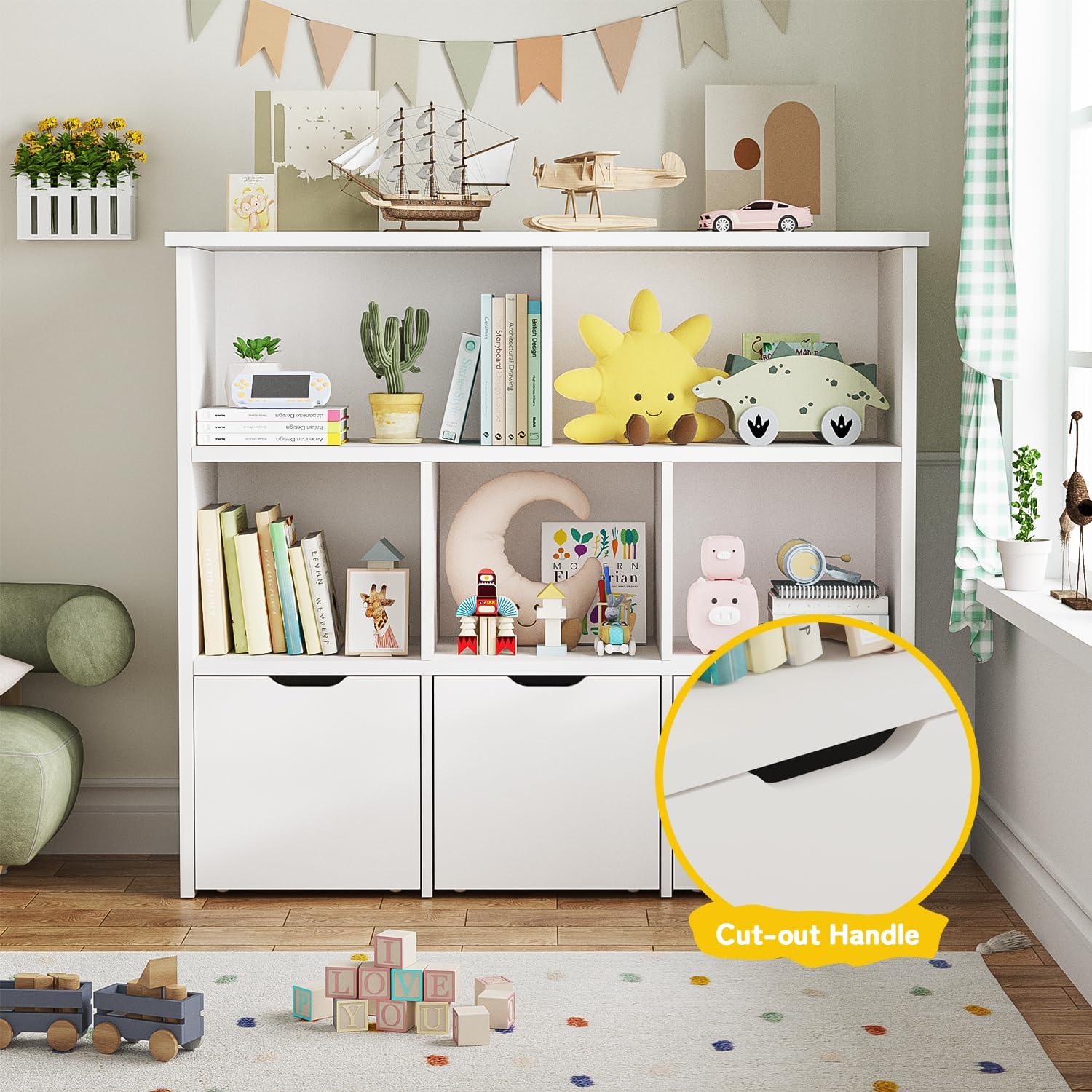 Bexfil Kids Bookshelf and Toy Storage, Kids Toy Storage Organizer, Toy Storage Cabinet with Toy Shelf, Toddler Bookshelf Toy Organizer and Storage Bins