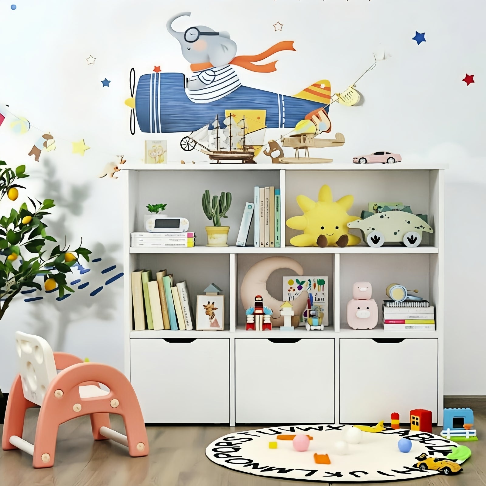 Bexfil Kids Bookshelf and Toy Storage, Kids Toy Storage Organizer, Toy Storage Cabinet with Toy Shelf, Toddler Bookshelf Toy Organizer and Storage Bins