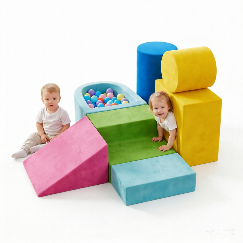 Bexfil Soft Play Climbing for Toddlers, Large 7pcs Foam Climbing Blocks For Toddlers For Nursery, Living Room and Children'S Room, Baby Climbing Blocks with Tunnel