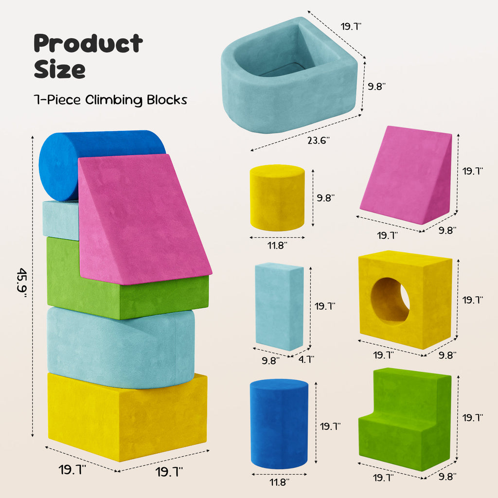 Bexfil Soft Play Climbing for Toddlers, Large 7pcs Foam Climbing Blocks For Toddlers For Nursery, Living Room and Children'S Room, Baby Climbing Blocks with Tunnel