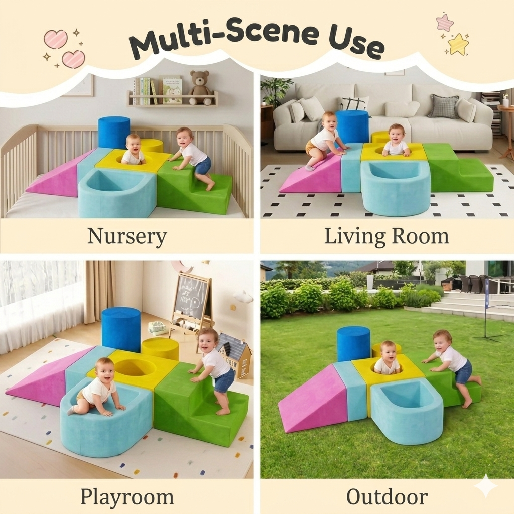 Bexfil Soft Play Climbing for Toddlers, Large 7pcs Foam Climbing Blocks For Toddlers For Nursery, Living Room and Children'S Room, Baby Climbing Blocks with Tunnel