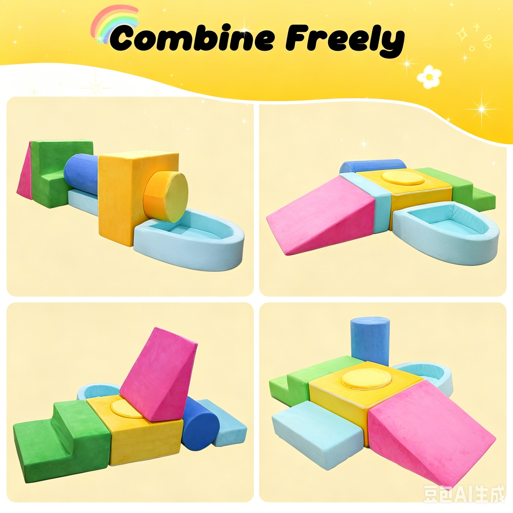 Bexfil Soft Play Climbing for Toddlers, Large 7pcs Foam Climbing Blocks For Toddlers For Nursery, Living Room and Children'S Room, Baby Climbing Blocks with Tunnel