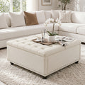 Bexfil Large Square Storage Ottoman, Coffee Table Storage Ottoman, Tufted Upholstered Oversized Square Ottoman for Living Room, White