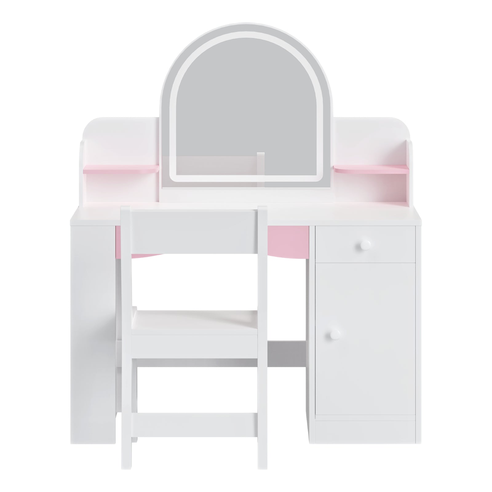 Bexfil Kids Vanity with Lights, Princess Vanity Table and Chair Set for Girls, Toddler Makeup Desk with Open Storage Shelves, for Bedroom or Playroom