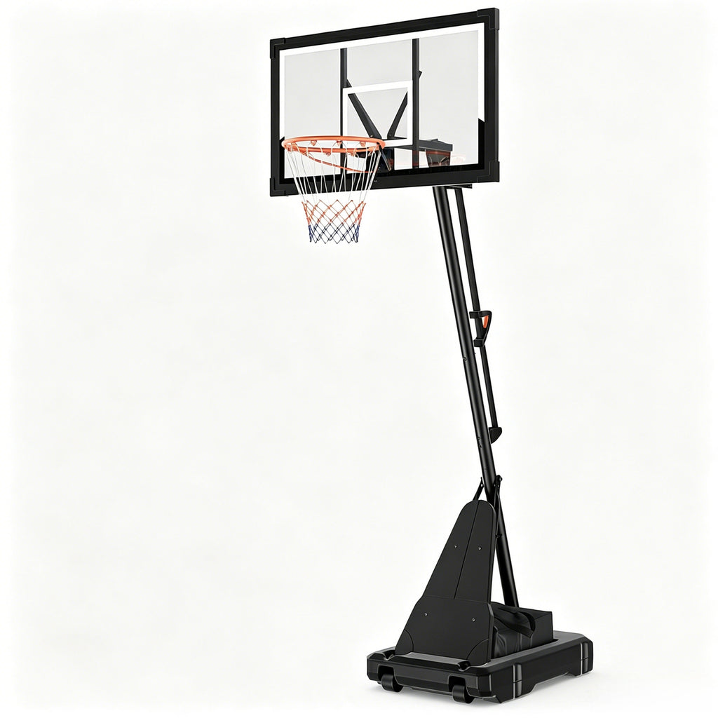 FirstAsk 44" Portable Basketball Hoop Outdoor, 5.25-10FT Height Adjustable Basketball Goal System with Shatterproof PC Backboard and Wheels for Kids, Youth, Adults, Backyard Driveway