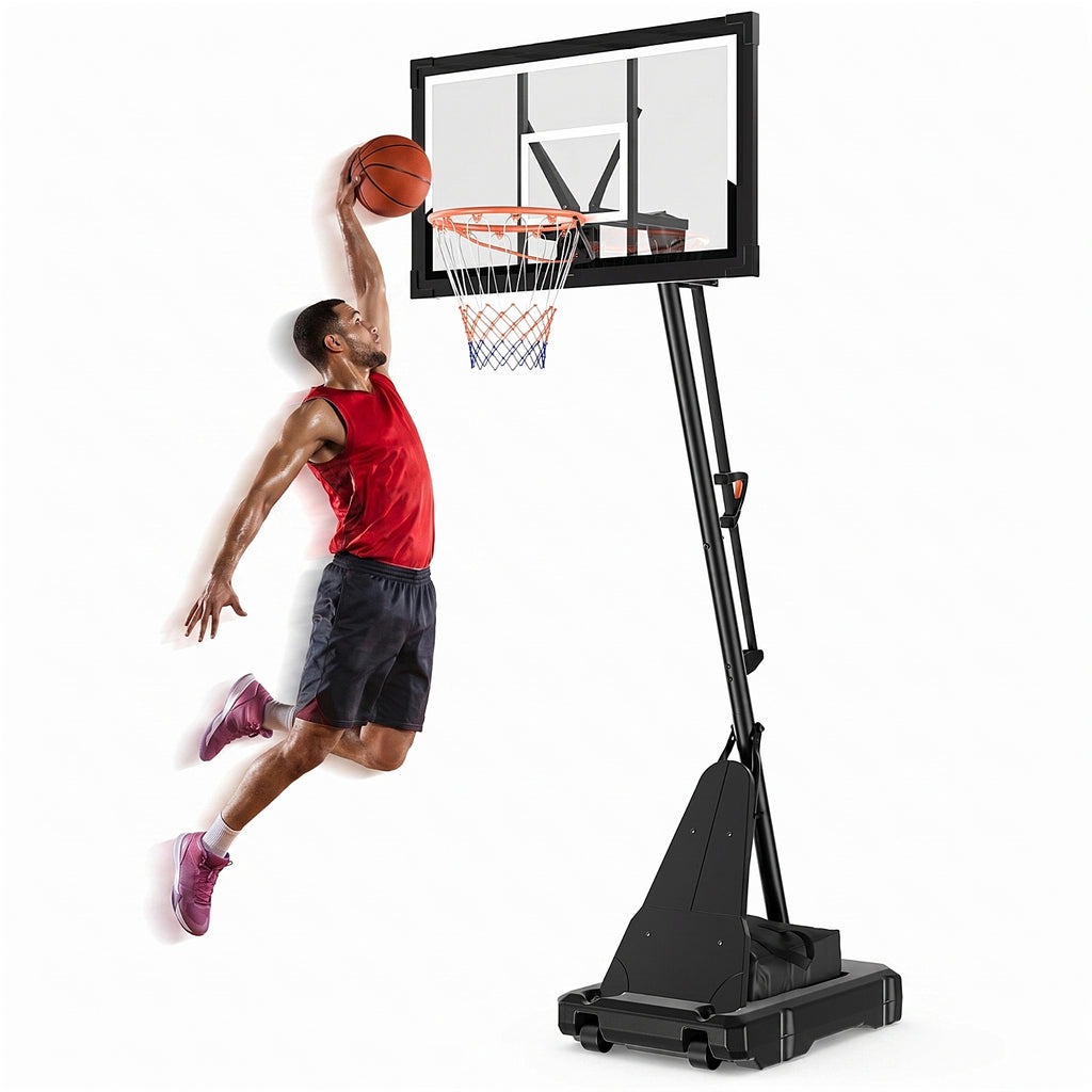 FirstAsk 44" Portable Basketball Hoop Outdoor, 5.25-10FT Height Adjustable Basketball Goal System with Shatterproof PC Backboard and Wheels for Kids, Youth, Adults, Backyard Driveway