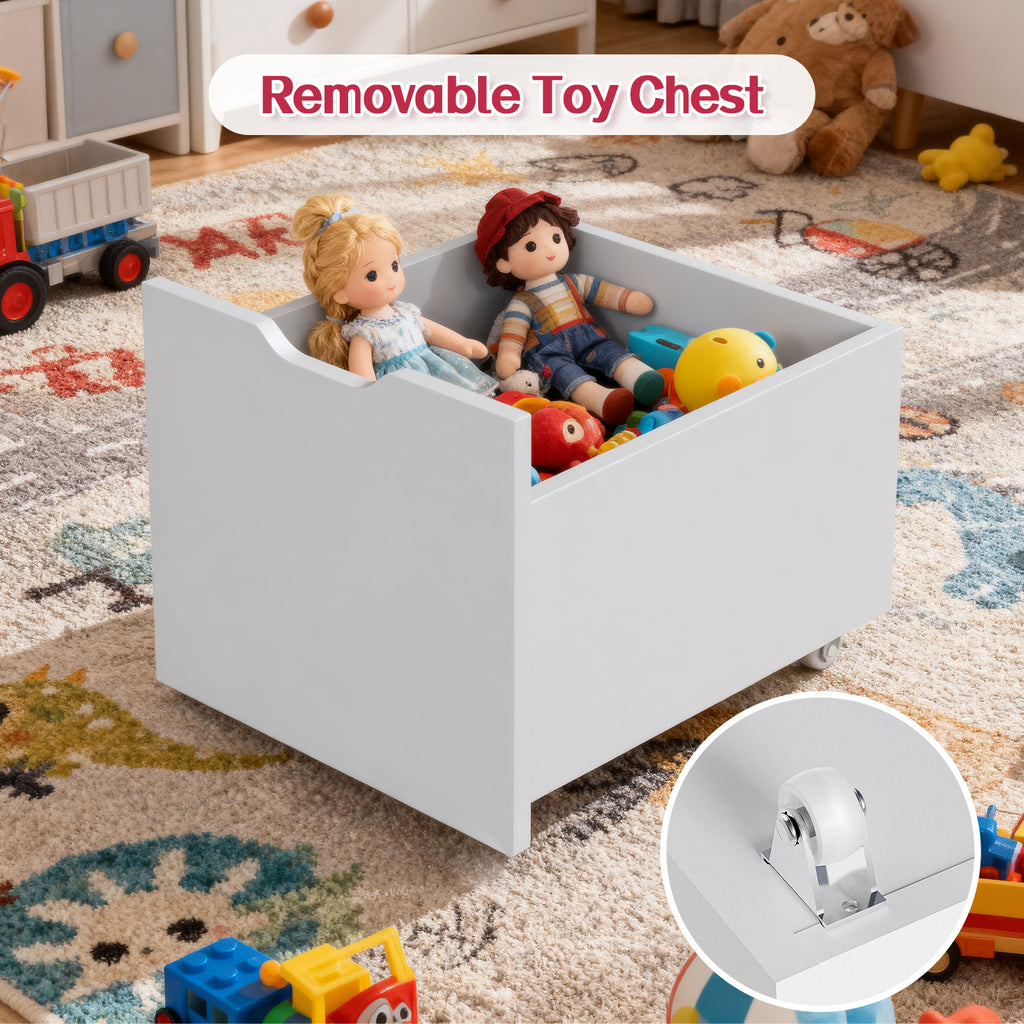 Kbun 40in Kids Bookshelf, Book Wood Storage Organizer with 3 Large Drawers, Toy Storage Organizer for Playroom Bedroom, White