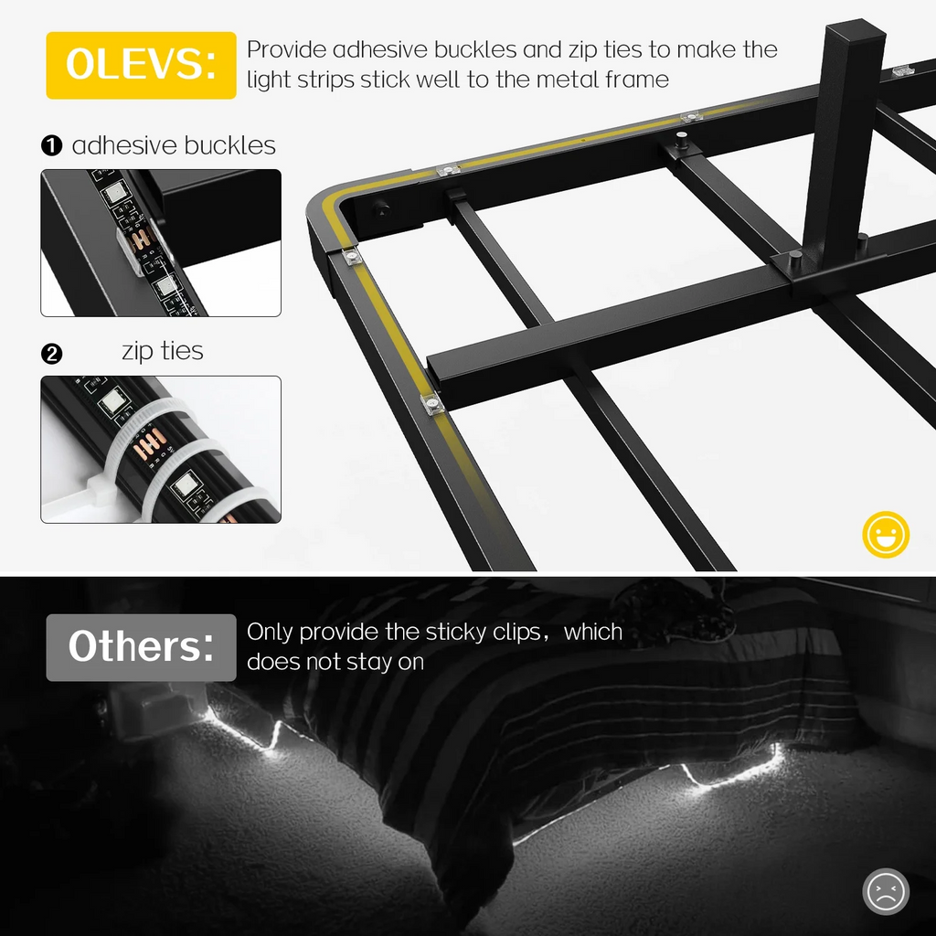Dayago Modern Floating Queen Bed Frame with LED Lights and Charging Station No Box Spring Required