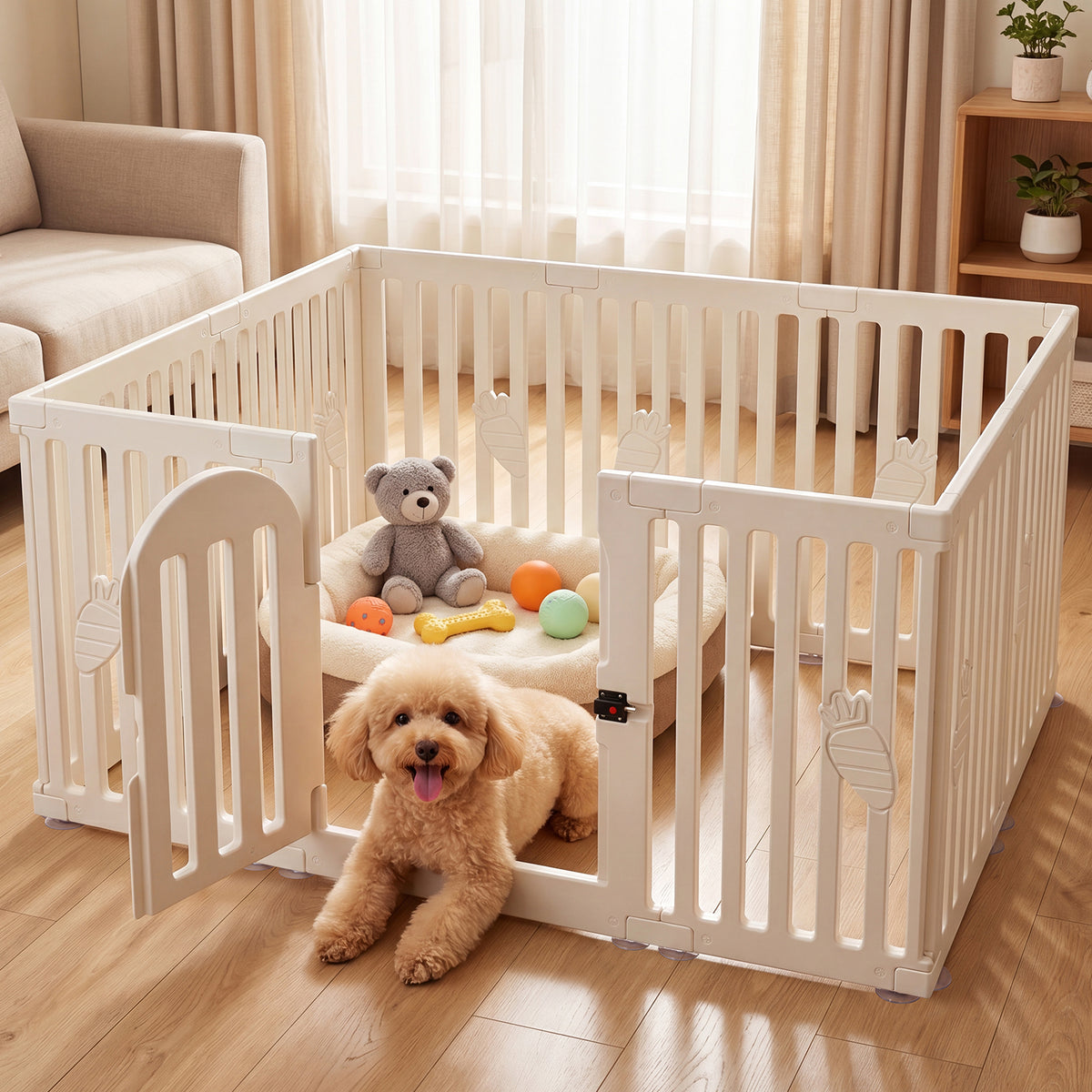 Ferhtm 8-Panel Indoor Dog Playpen with Door, 25.6" Tall Plastic Puppy Fence for Small Dogs, Cats & Rabbits, Easy Assembly Pet Corral