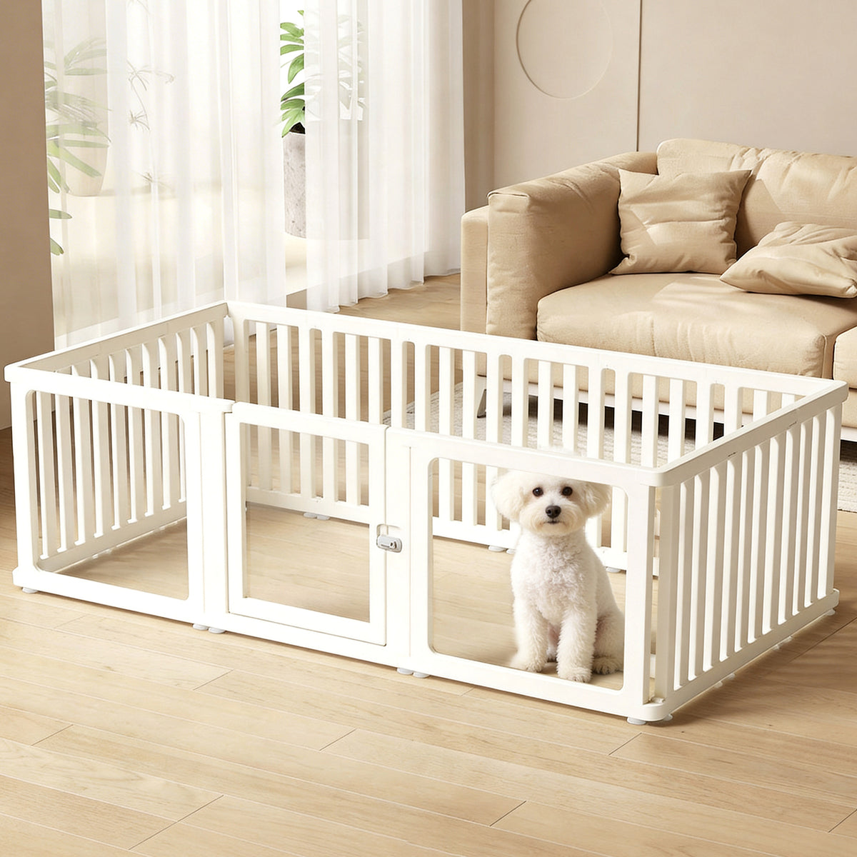 Clear White Acrylic Dog Playpen Indoor - 15 Panel Plastic Puppy Play Pen with Door, 24" Tall Sturdy Fence for Babies, Easy Assemble