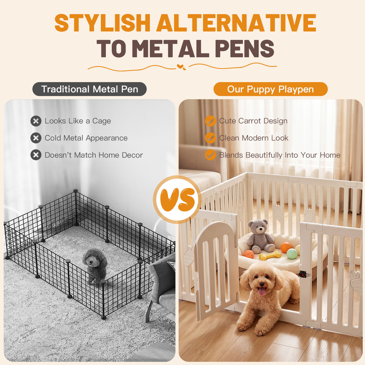 Ferhtm 8-Panel Indoor Dog Playpen with Door, 25.6" Tall Plastic Puppy Fence for Small Dogs, Cats & Rabbits, Easy Assembly Pet Corral