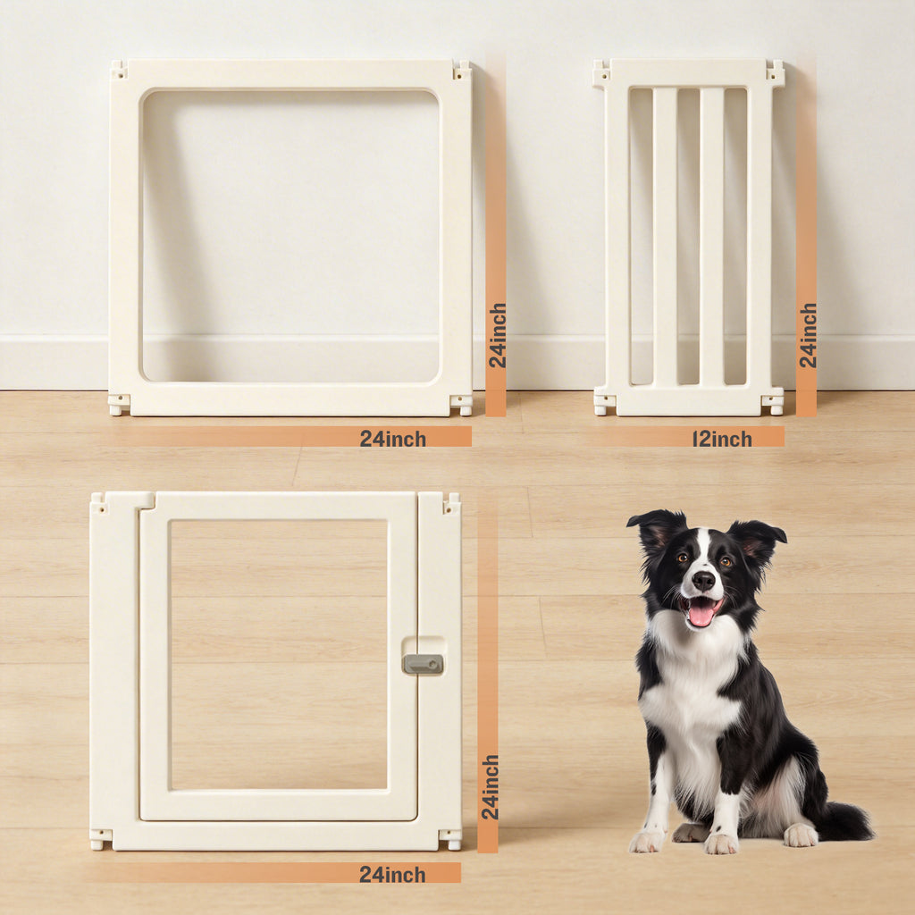 Clear White Acrylic Dog Playpen Indoor - 15 Panel Plastic Puppy Play Pen with Door, 24" Tall Sturdy Fence for Babies, Easy Assemble