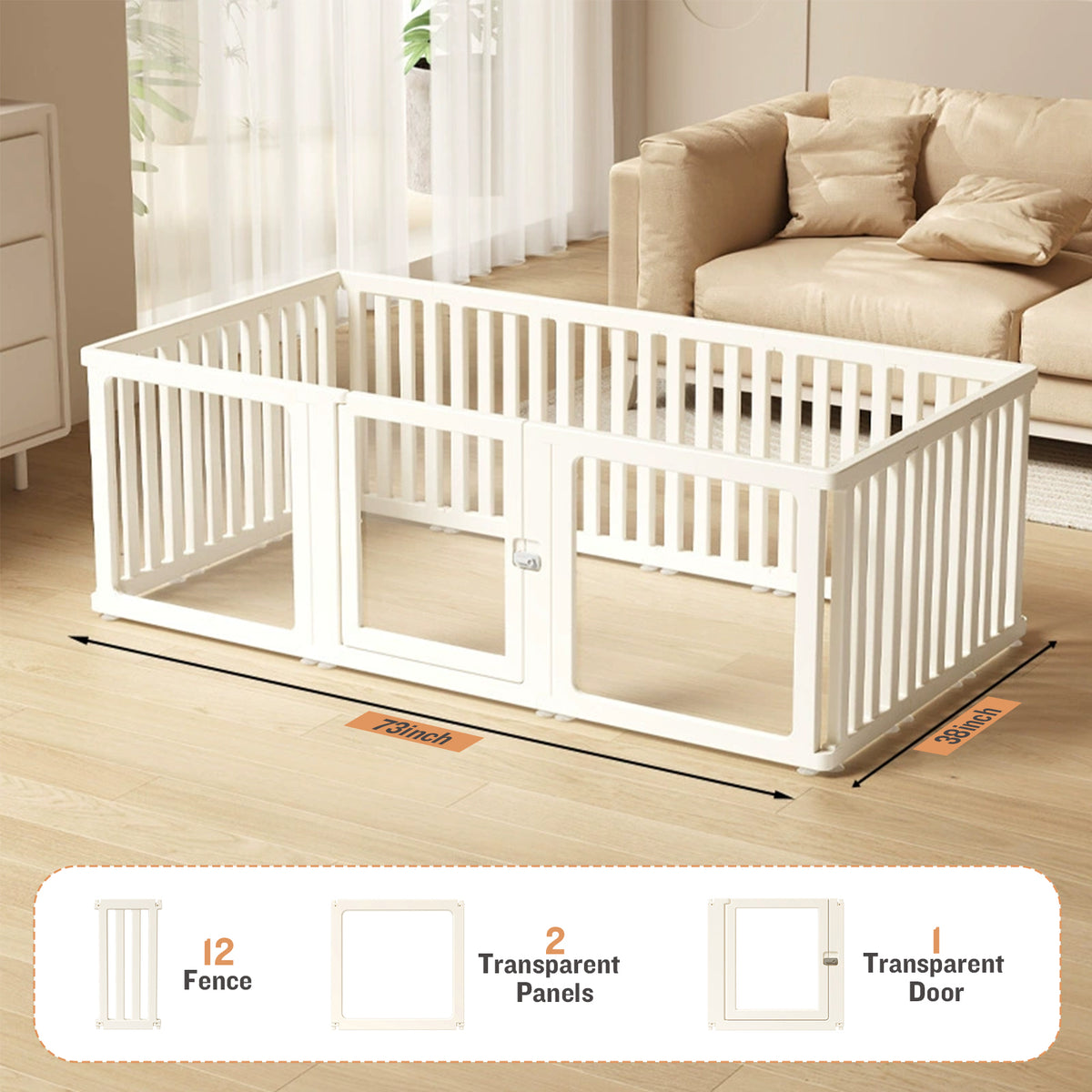 Clear White Acrylic Dog Playpen Indoor - 15 Panel Plastic Puppy Play Pen with Door, 24" Tall Sturdy Fence for Babies, Easy Assemble