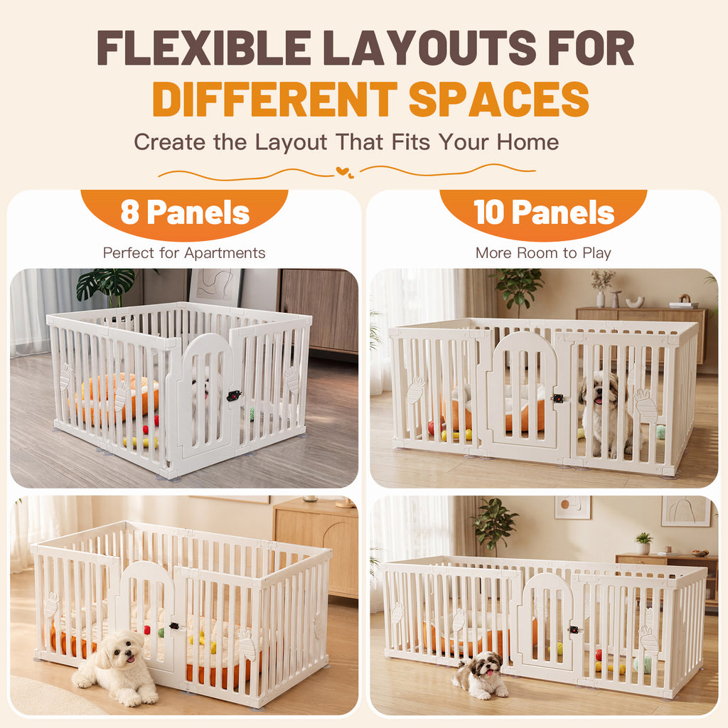 Ferhtm 8-Panel Indoor Dog Playpen with Door, 25.6" Tall Plastic Puppy Fence for Small Dogs, Cats & Rabbits, Easy Assembly Pet Corral