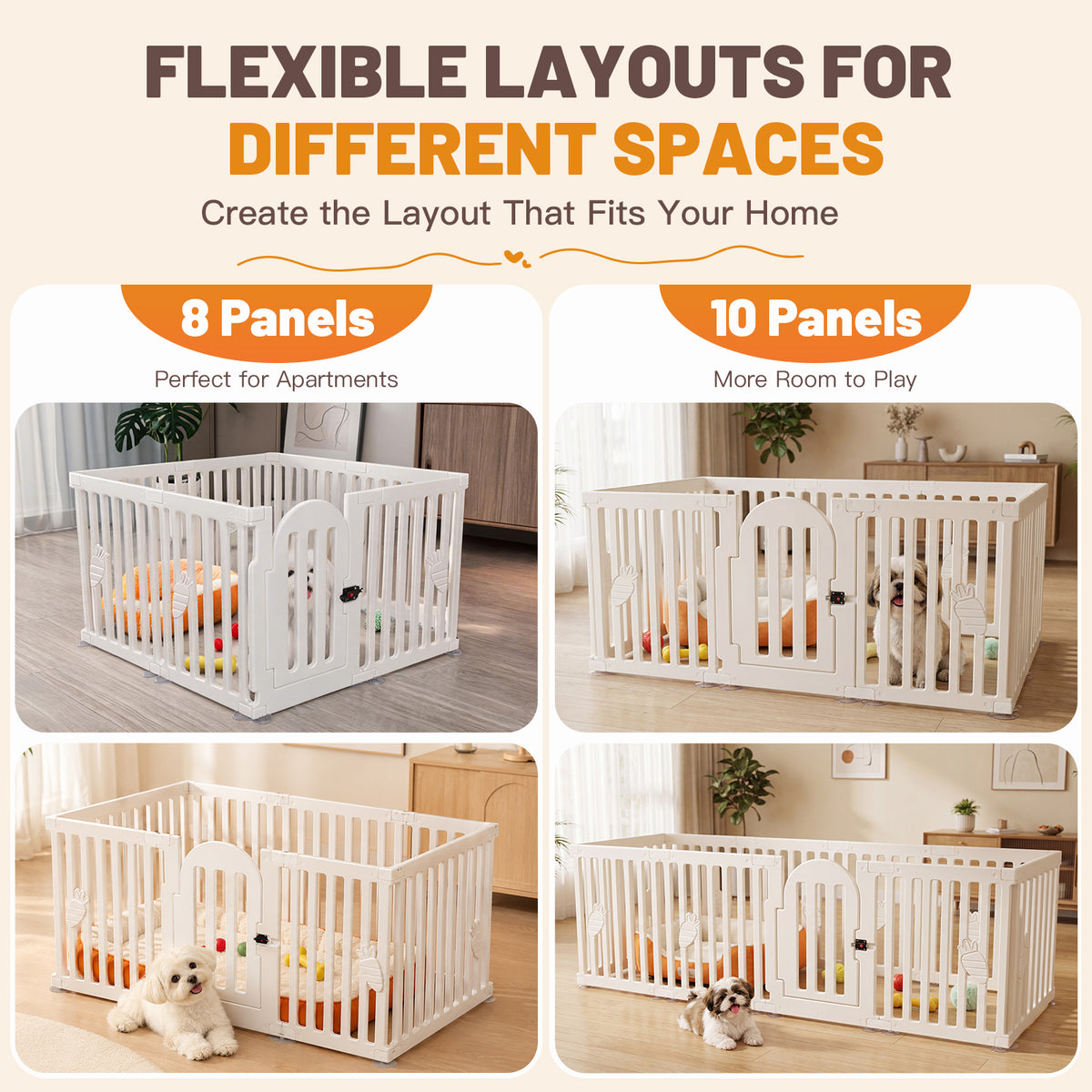 Ferhtm 10-Panel Indoor Dog Playpen with Door, 25.6" Tall Plastic Puppy Fence & Pet Corral for Small Dogs, Cats, Rabbits - Easy Assembly Portable Exercise Pen