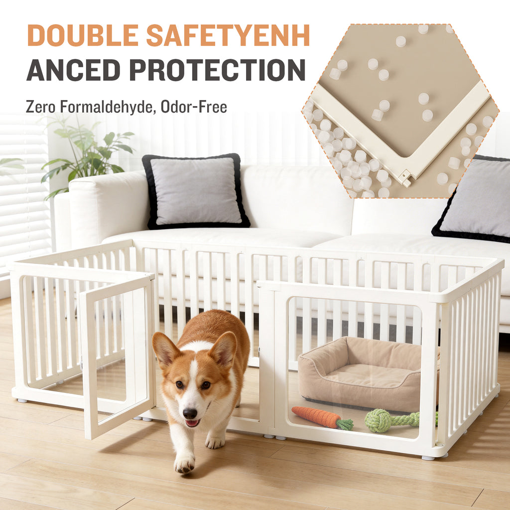 Clear White Acrylic Dog Playpen Indoor - 15 Panel Plastic Puppy Play Pen with Door, 24" Tall Sturdy Fence for Babies, Easy Assemble