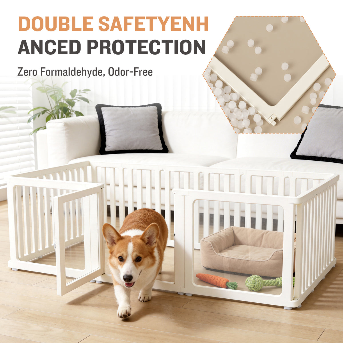 Clear White Acrylic Dog Playpen Indoor - 15 Panel Plastic Puppy Play Pen with Door, 24" Tall Sturdy Fence for Babies, Easy Assemble