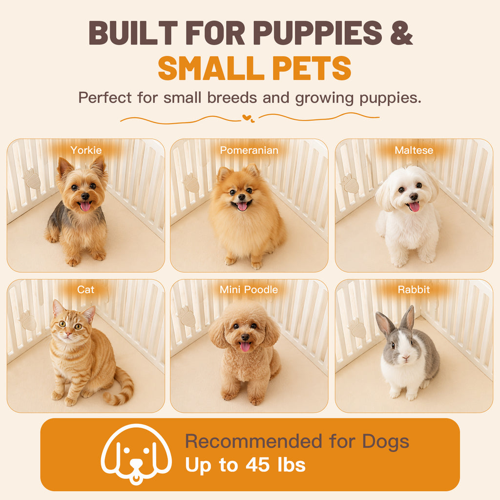 Ferhtm 8-Panel Indoor Dog Playpen with Door, 25.6" Tall Plastic Puppy Fence for Small Dogs, Cats & Rabbits, Easy Assembly Pet Corral