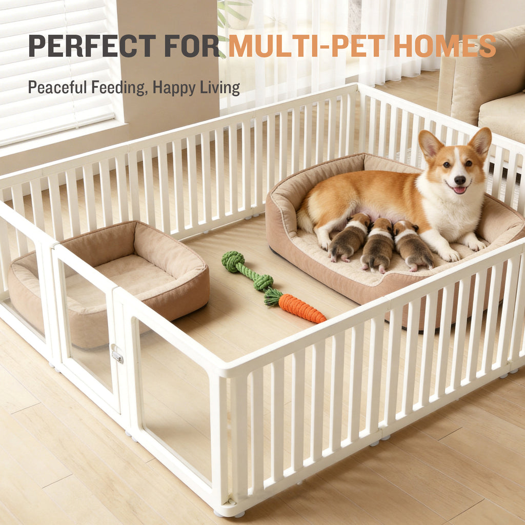 Clear White Acrylic Dog Playpen Indoor - 15 Panel Plastic Puppy Play Pen with Door, 24" Tall Sturdy Fence for Babies, Easy Assemble