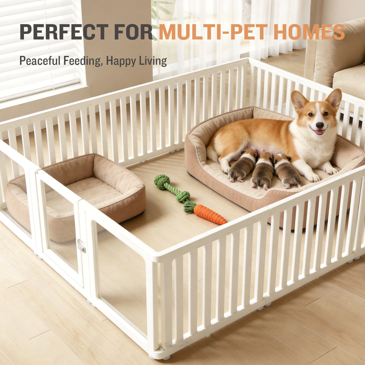 Clear White Acrylic Dog Playpen Indoor - 15 Panel Plastic Puppy Play Pen with Door, 24" Tall Sturdy Fence for Babies, Easy Assemble