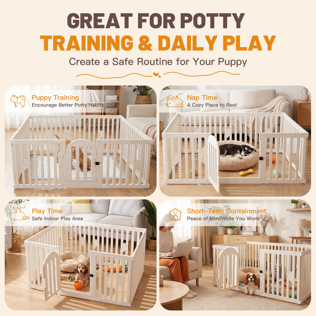 Ferhtm 10-Panel Indoor Dog Playpen with Door, 25.6" Tall Plastic Puppy Fence & Pet Corral for Small Dogs, Cats, Rabbits - Easy Assembly Portable Exercise Pen