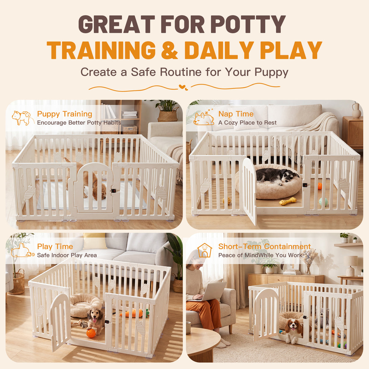 Ferhtm 10-Panel Indoor Dog Playpen with Door, 25.6" Tall Plastic Puppy Fence & Pet Corral for Small Dogs, Cats, Rabbits - Easy Assembly Portable Exercise Pen