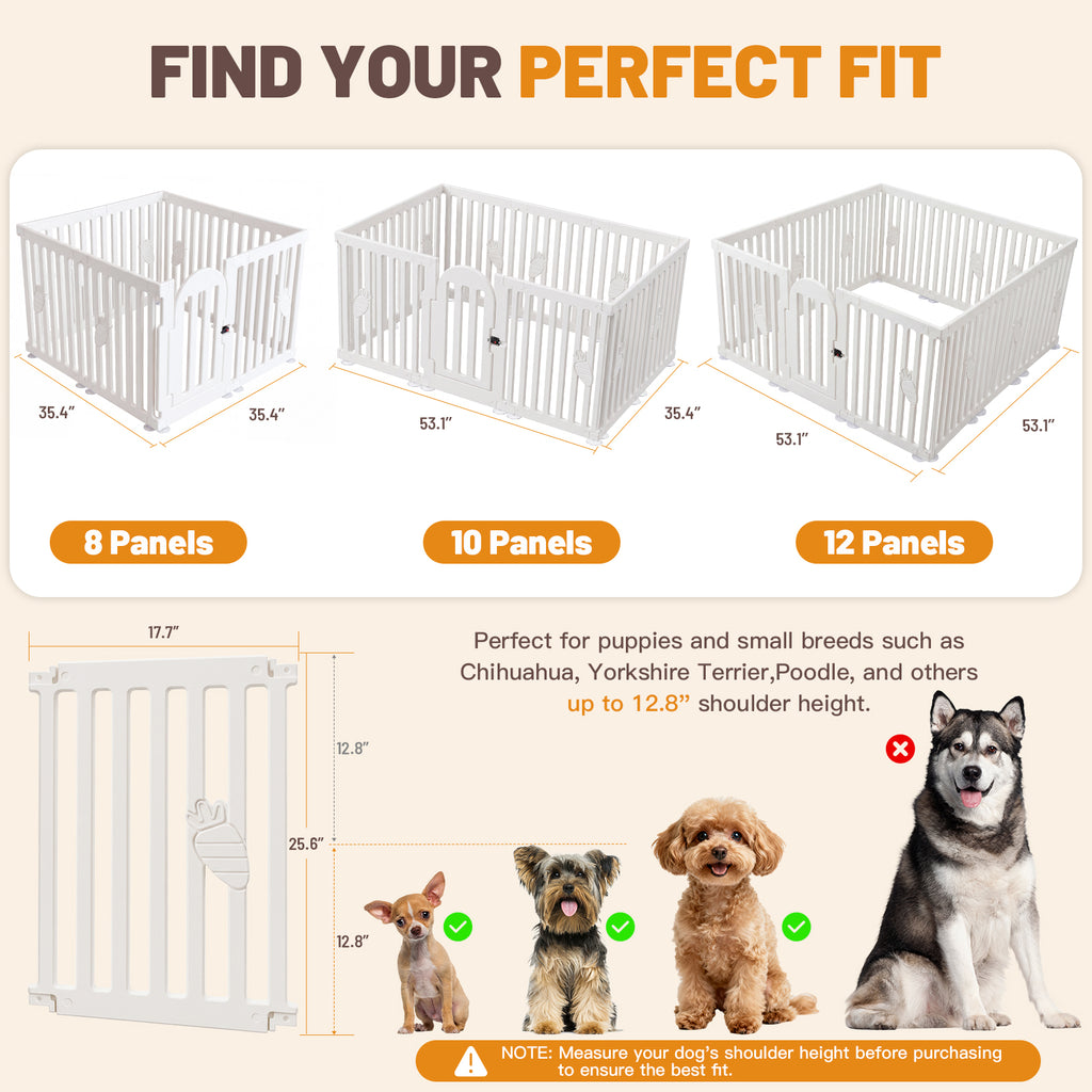 Ferhtm 8-Panel Indoor Dog Playpen with Door, 25.6" Tall Plastic Puppy Fence for Small Dogs, Cats & Rabbits, Easy Assembly Pet Corral
