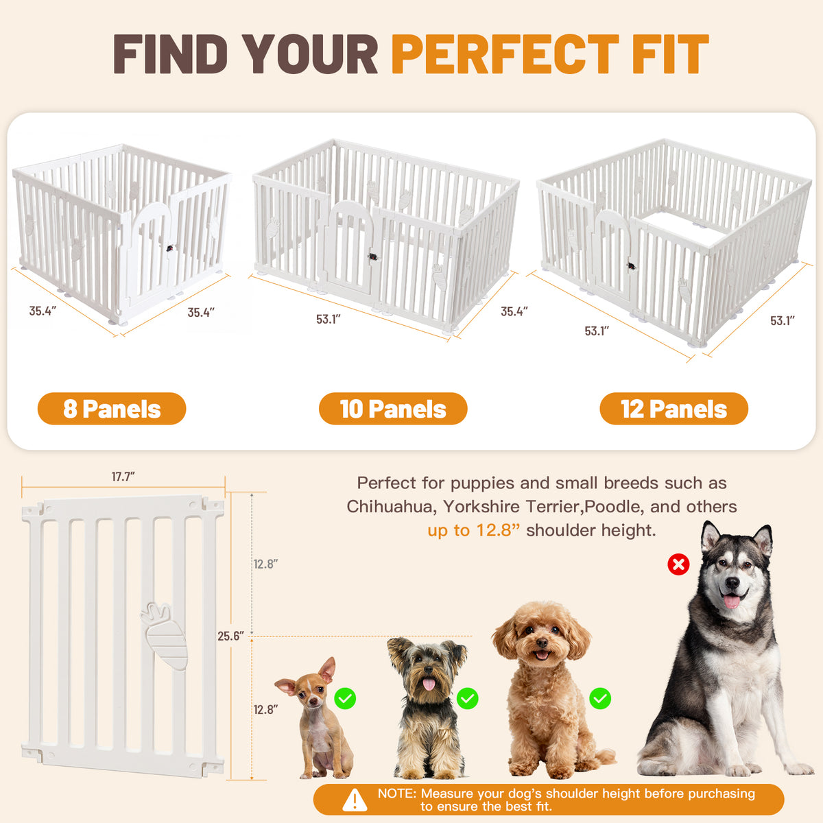 Ferhtm 10-Panel Indoor Dog Playpen with Door, 25.6" Tall Plastic Puppy Fence & Pet Corral for Small Dogs, Cats, Rabbits - Easy Assembly Portable Exercise Pen