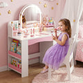 Kbun 35 in Wooden Kids' Vanity Set, Princess Style Dressing Table, Stool, and Furniture Set for Girls Ideal Birthday Gift ,White