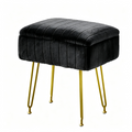 Kbun Faux Fur Vanity Stool with Storage, Makeup Ottoman Chair with Upholstered Seat, Metal Legs & Anti-Slip Feet for Bedroom, Living Room, Black